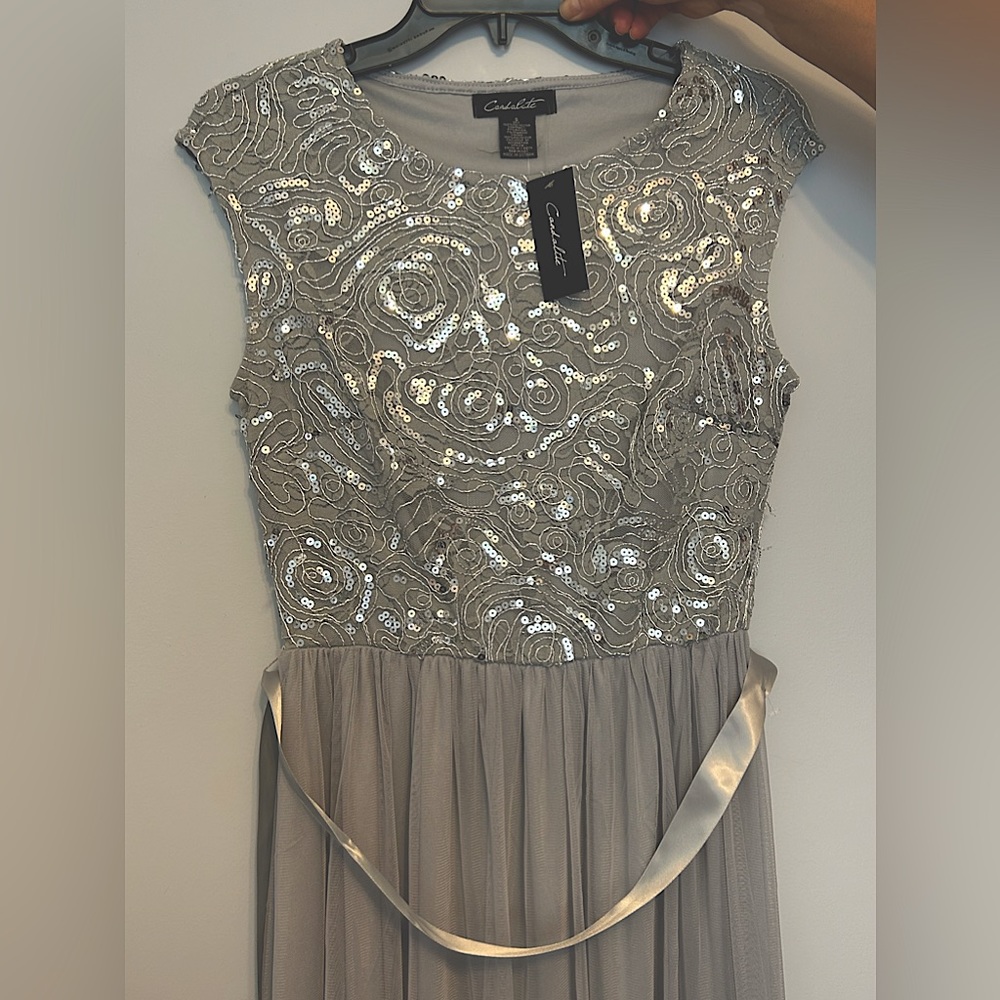 New never worn with tags grey and silver sequin prom dress